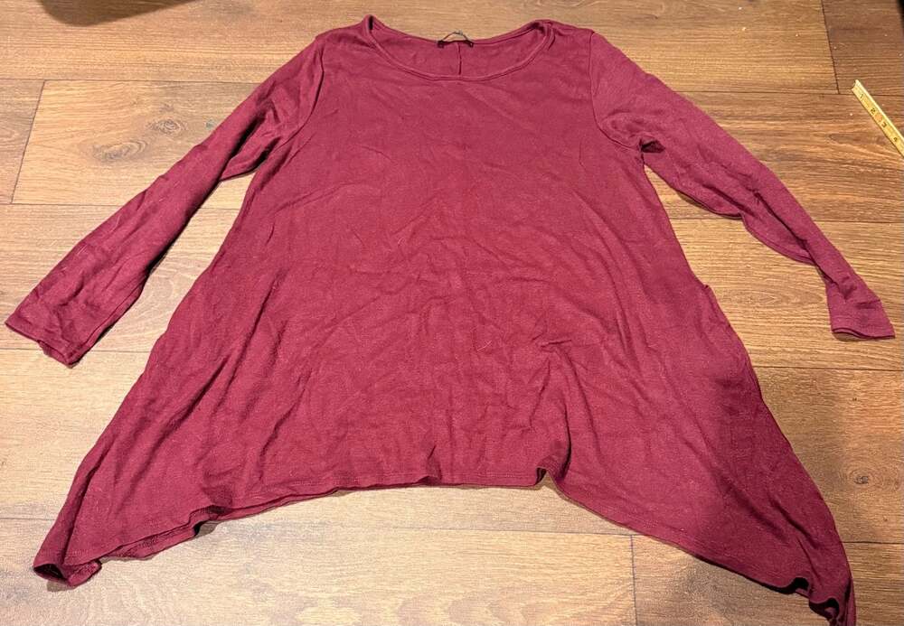 Shop Basic USA Burgundy Long Sleeve Asymmetrical Hem Tunic Top 1XL